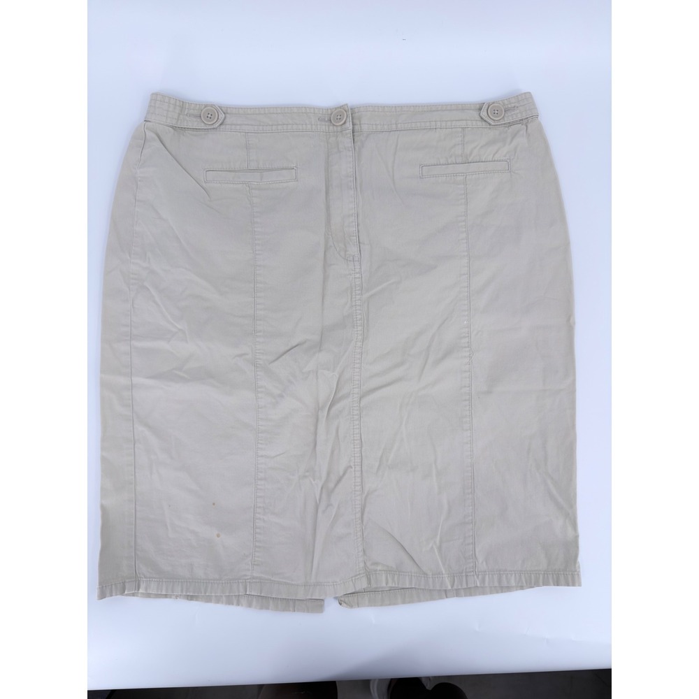 Ann Taylor Pencil Skirt Khaki Chino Utility Y2K Women Size 14 Beige Cotton Blend